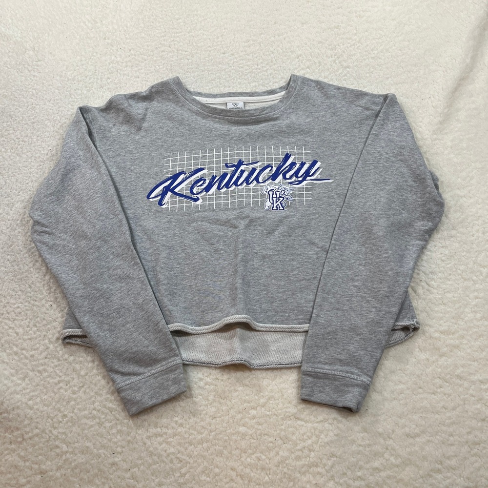 Top of the World Sweatshirt Women L Gray Kentucky Wildcats Cropped Raw Hem NCAA
